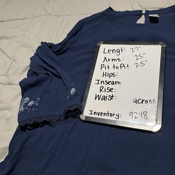 Time and Tru Blue Floral Embroidered Tunic Top Keyhole Boho Cottage Womens XL - Picture 8 of 8